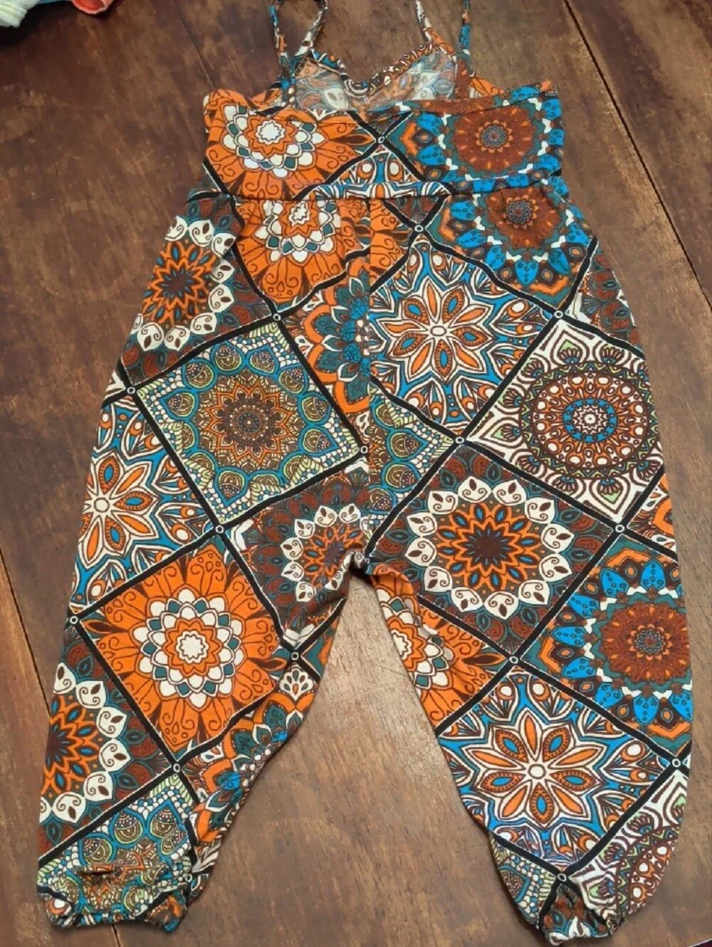 Baby's Bohemian Print Jumpsuit in Teal & Orange
